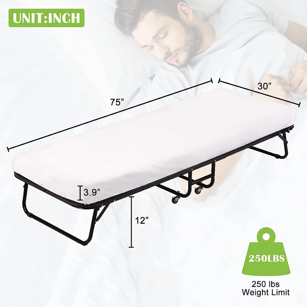 Folding Bed with Memory Foam Mattress and Wheels R13543