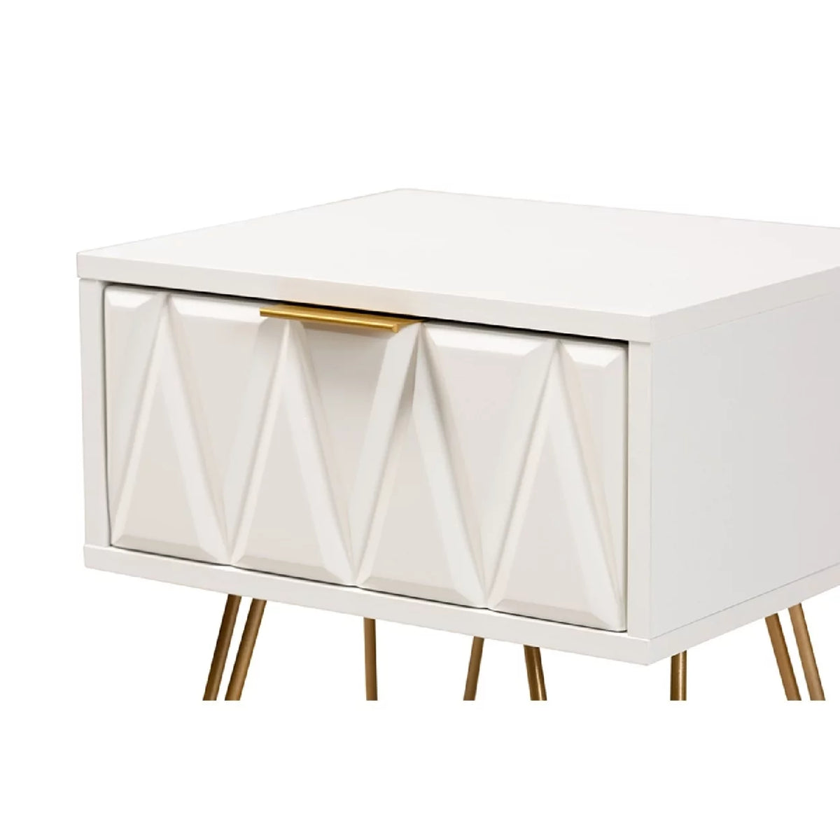 White Wood and Gold Metal 1-Drawer End Table G6758