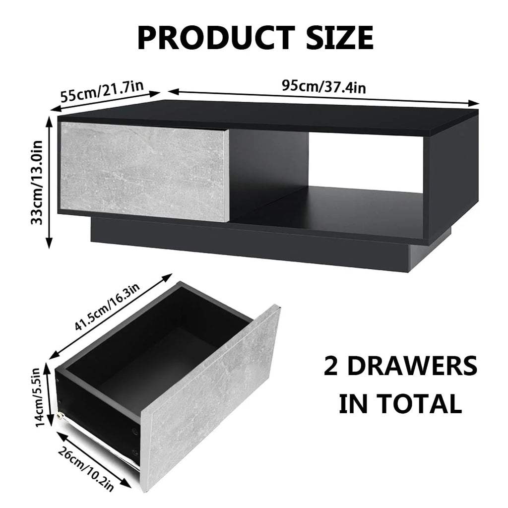 Black High Gloss LED Coffee Table with Drawer J592913
