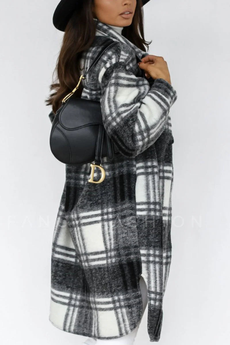Plaid Patchwork Turndown Collar Outerwear O9088