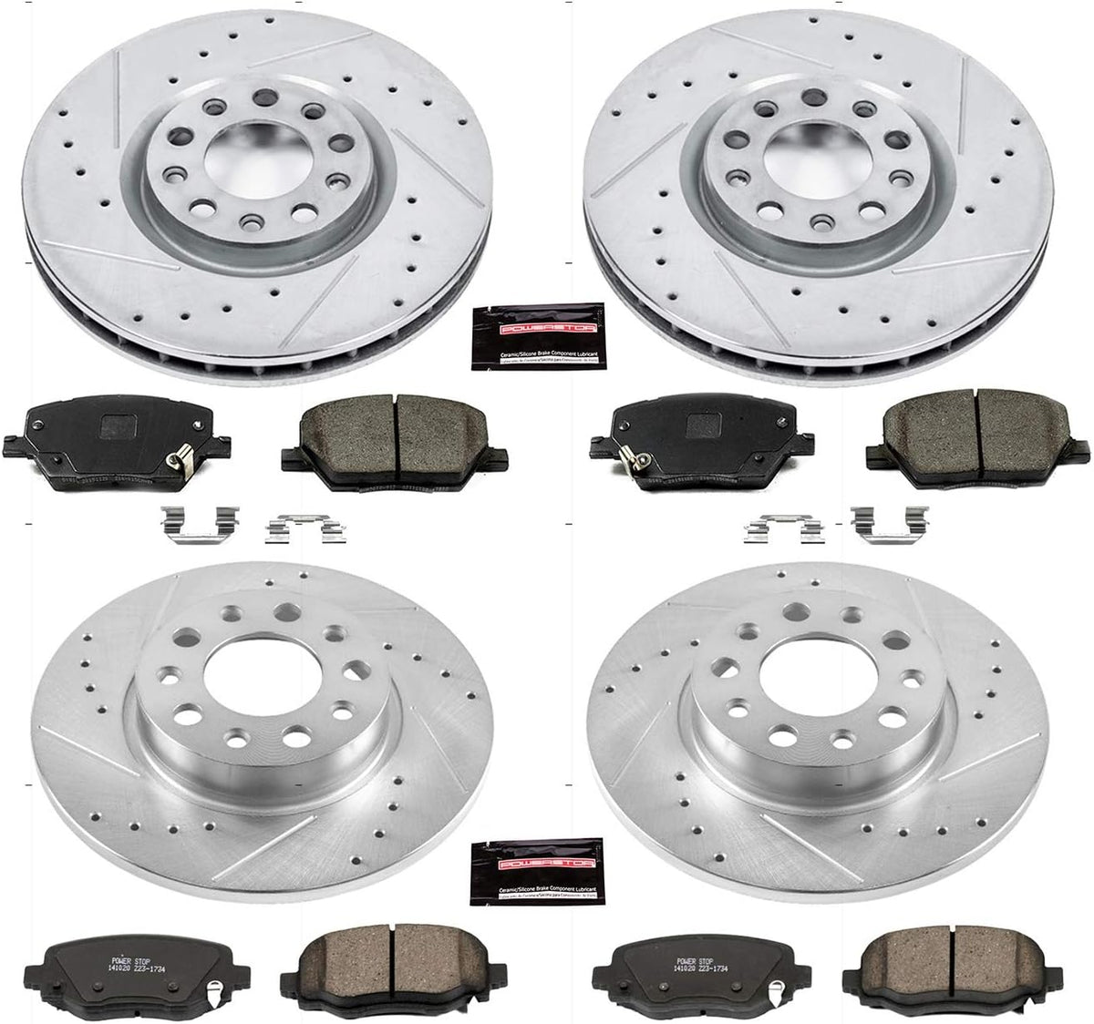 Front and Rear Z23 Carbon Fiber Brake Pads with Drilled & Slotted Brake Rotors Kit V2830