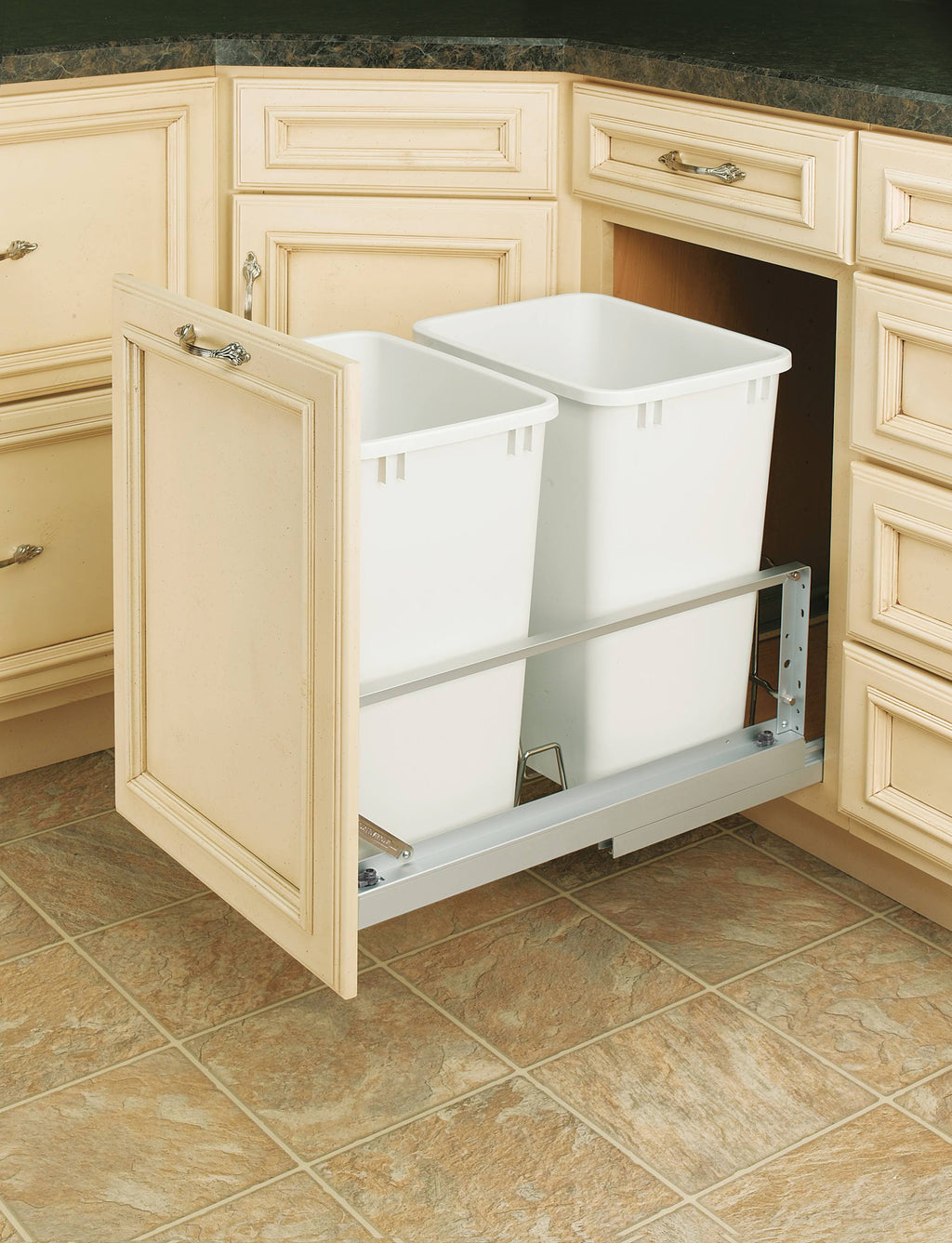 White Double 35-Quart Pull Out Waste Containers T74003