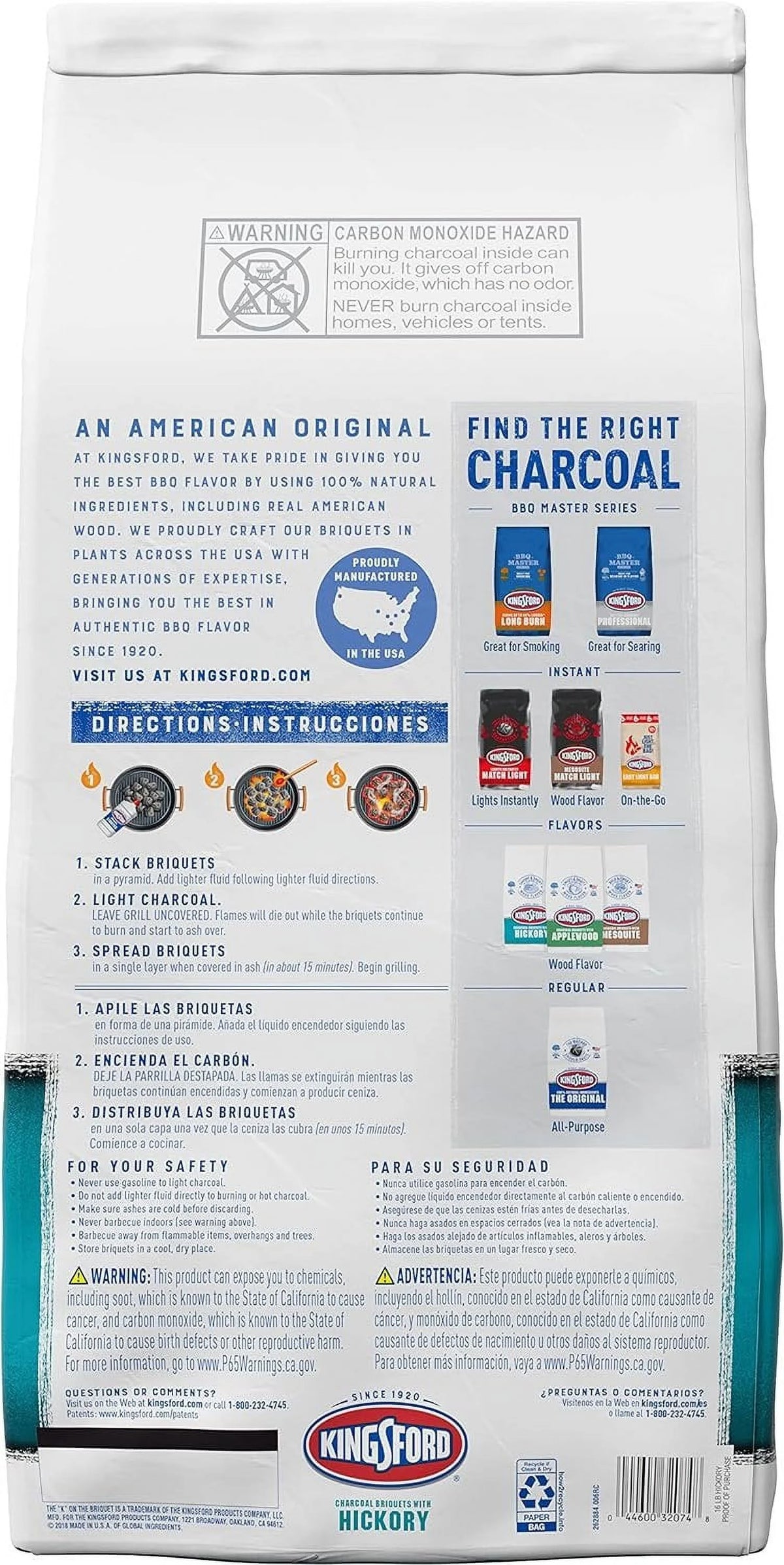 Original Charcoal Briquettes with Hickory, 16 Pounds L376