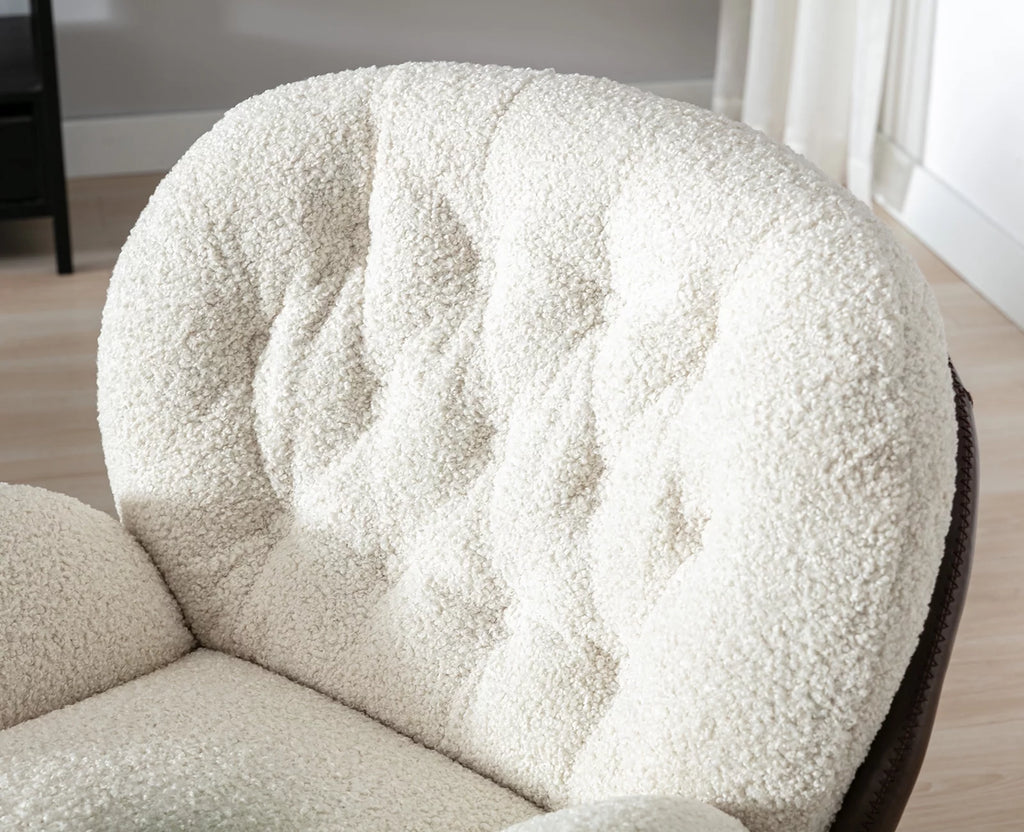 White Faux Fur Swivel Accent Chair with Ottoman O8380