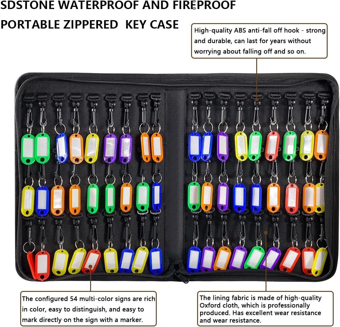 Fireproof Waterproof Zippered Key Case with 54 Key Hooks and Tags Q37905