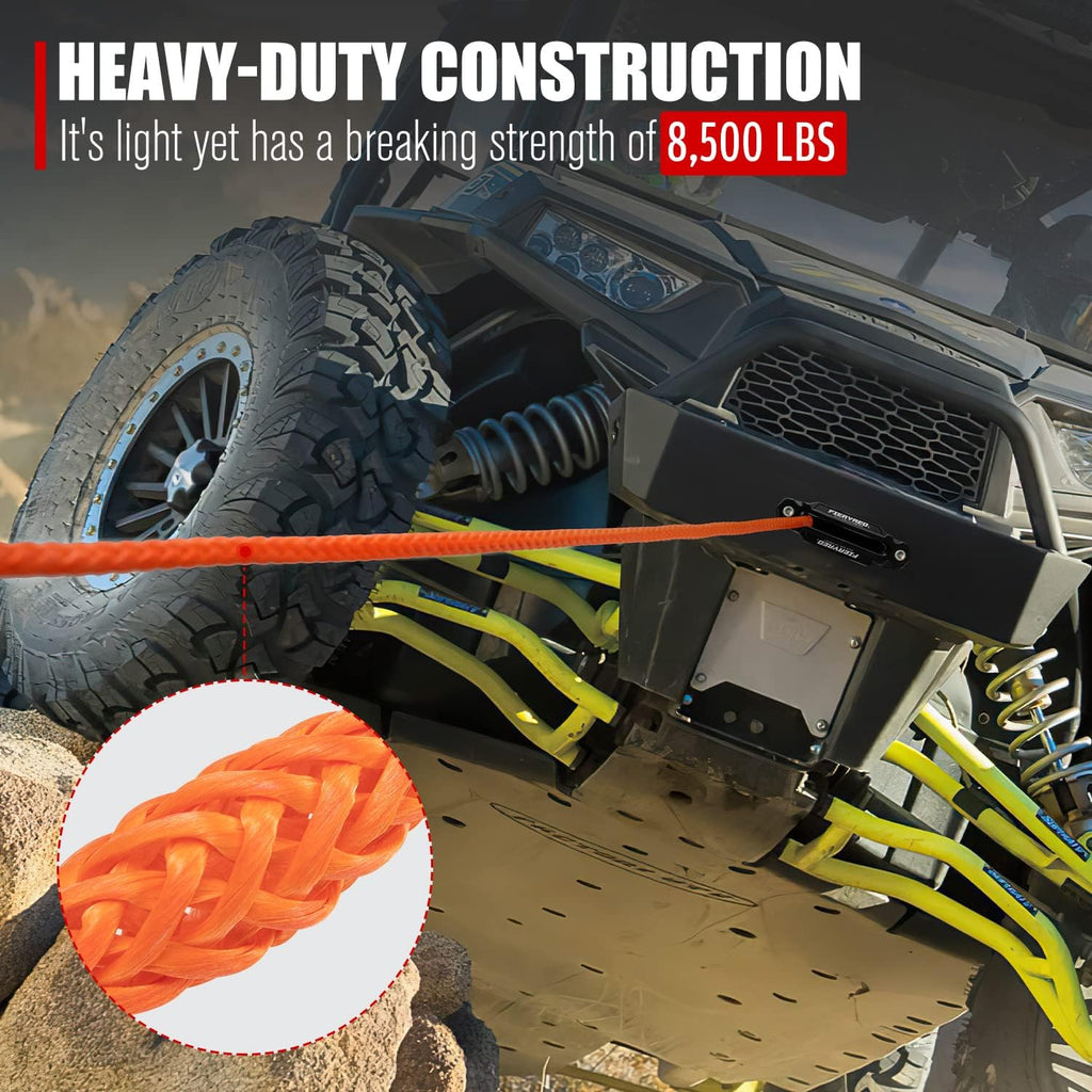 Orange 50FT Synthetic Winch Rope Cable Kit with Forged Hook Fairleads F6807