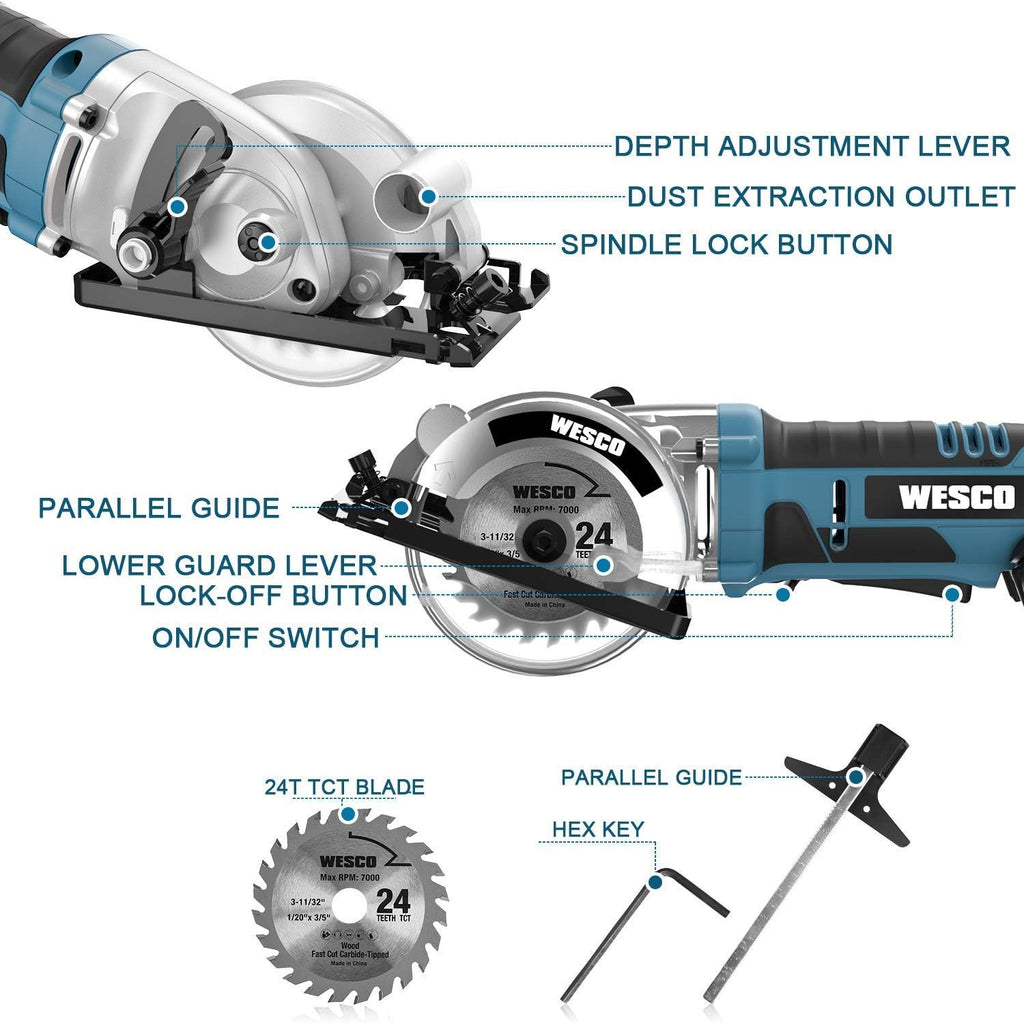 Cordless Mini Circular Saw with 2.0Ah Battery and Fast Charger Y556487