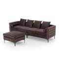 4-Seat L-Shaped Dutch Velvet Sleeper Sofa Set with Storage Ottoman G54478