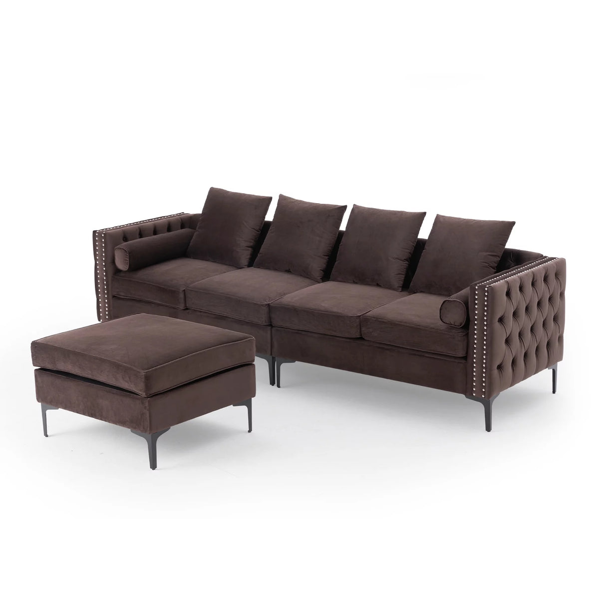 4-Seat L-Shaped Dutch Velvet Sleeper Sofa Set with Storage Ottoman G54478