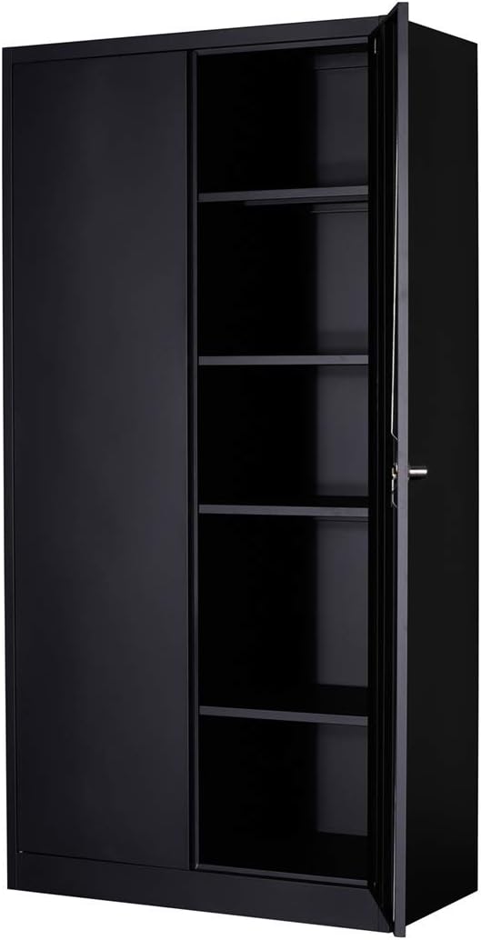 Black Steel Storage Cabinet with 4 Adjustable Shelves and Lockable Doors Z1048