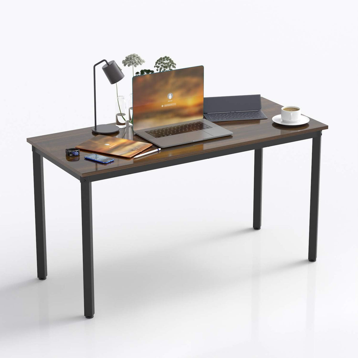 Reversible L Shaped Desk with Wood & Anti-Rust Frosted Metal Teak Black H174
