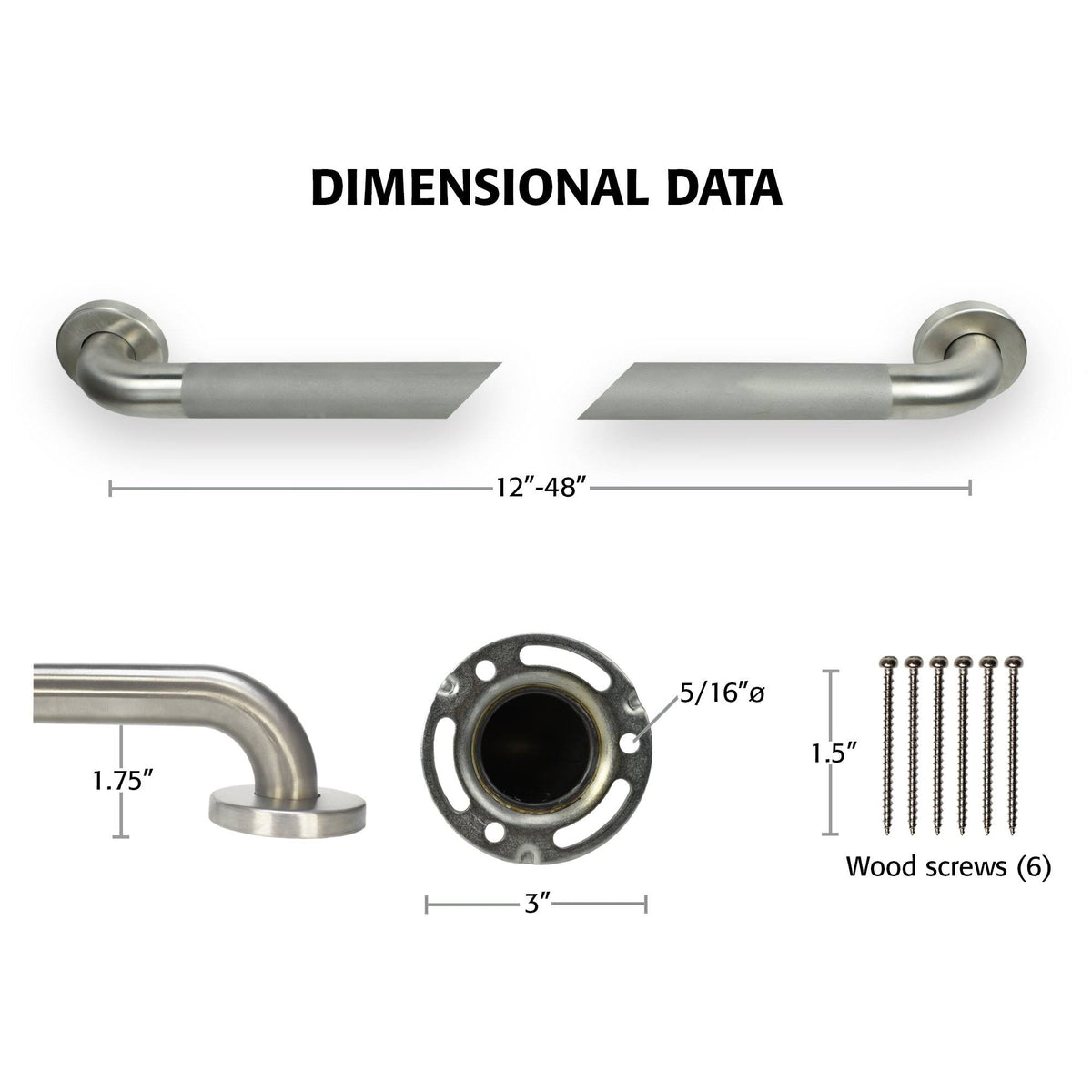 Stainless Steel Grab Bar with Safety Grip J451