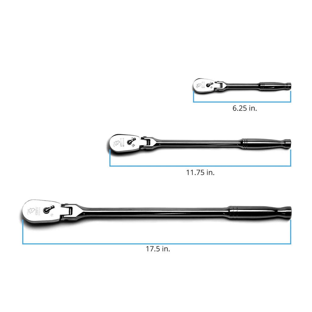 Low Profile Flex-Head Ratchets Set, 1/4 in, 3/8 in. and 1/2 in. Drive, 72-Tooth V637278