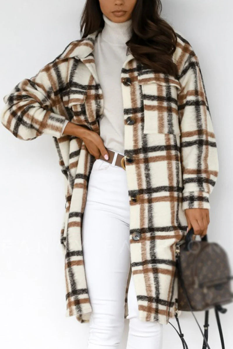 Plaid Patchwork Turndown Collar Outerwear O9088