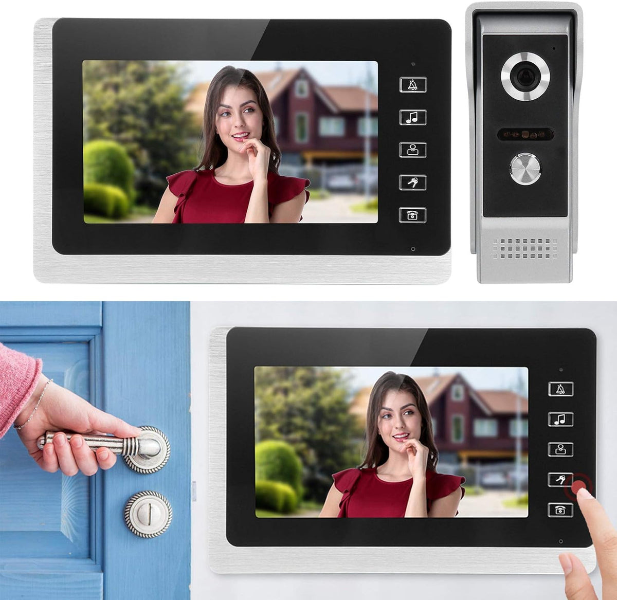 Wired Video Door Phone Intercom System with 7 Inch TFT LCD Monitor Y451