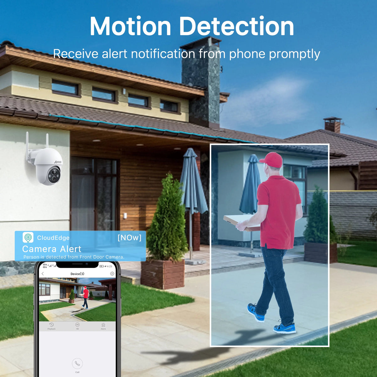 2K Solar Security Camera with Spotlight, 360° View Wireless Outdoor Camera, Waterproof PIR Detection, Rechargeable Battery Powered Home Surveillance Camera with Color Night Vision 2-Way Audio H246534