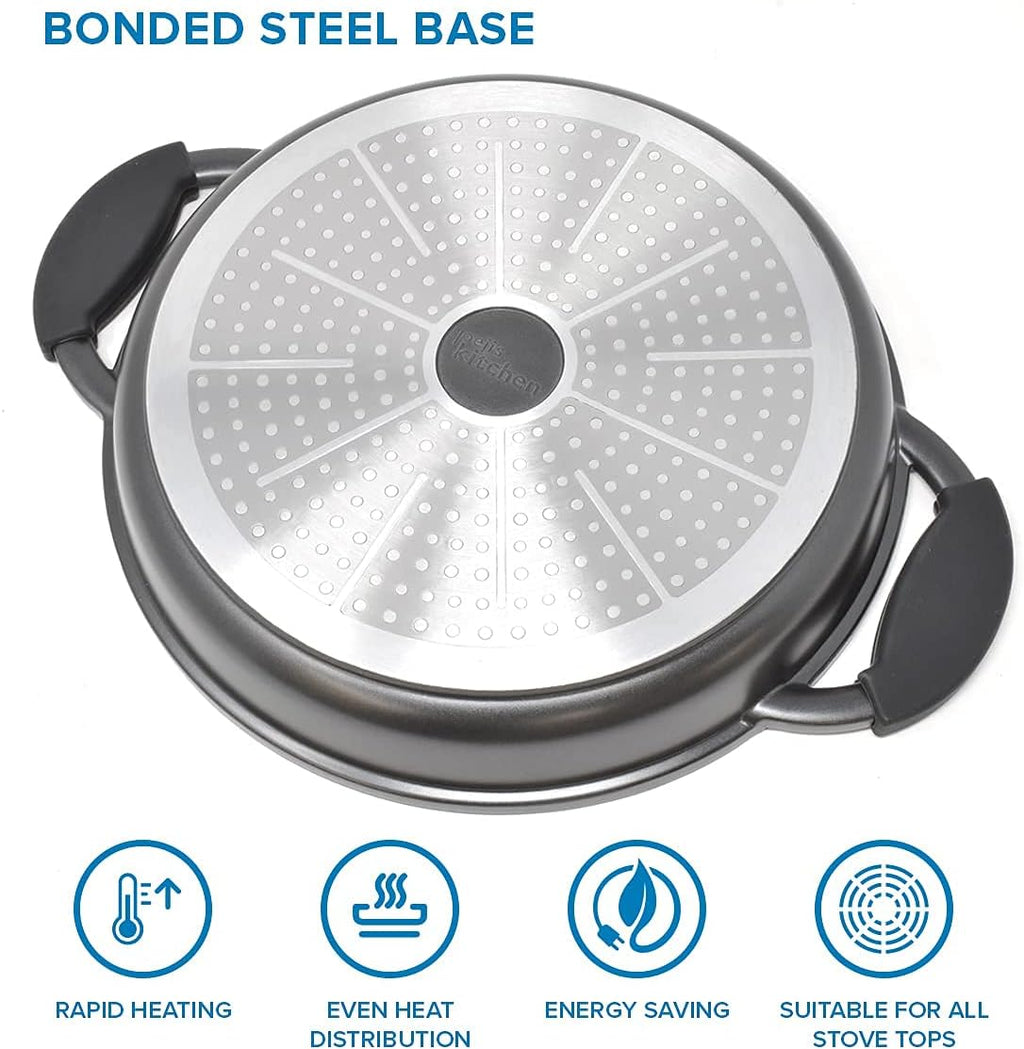 10.6 Inch Non Stick Cast Aluminum Griddle Pan with Glass Lid O966