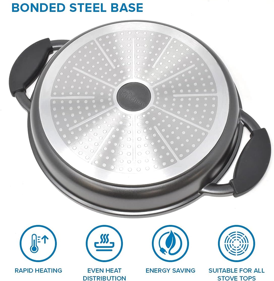 10.6 Inch Non Stick Cast Aluminum Griddle Pan with Glass Lid O966