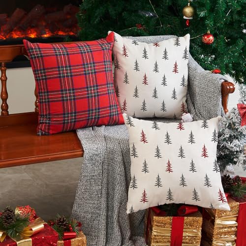 Christmas Tree White 18x18 inch Set of 2 Throw Pillow Covers I2943