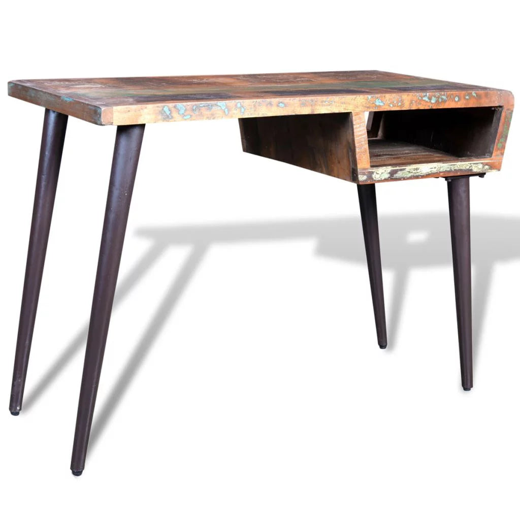 Rustic Desk with Storage Compartment Reclaimed Wood Tabletop Iron Legs I67205