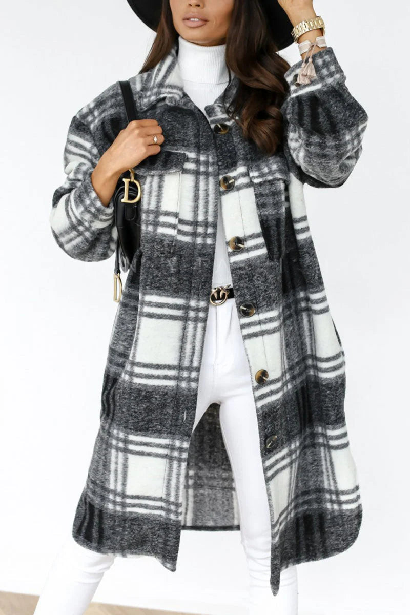 Plaid Patchwork Turndown Collar Outerwear O9088