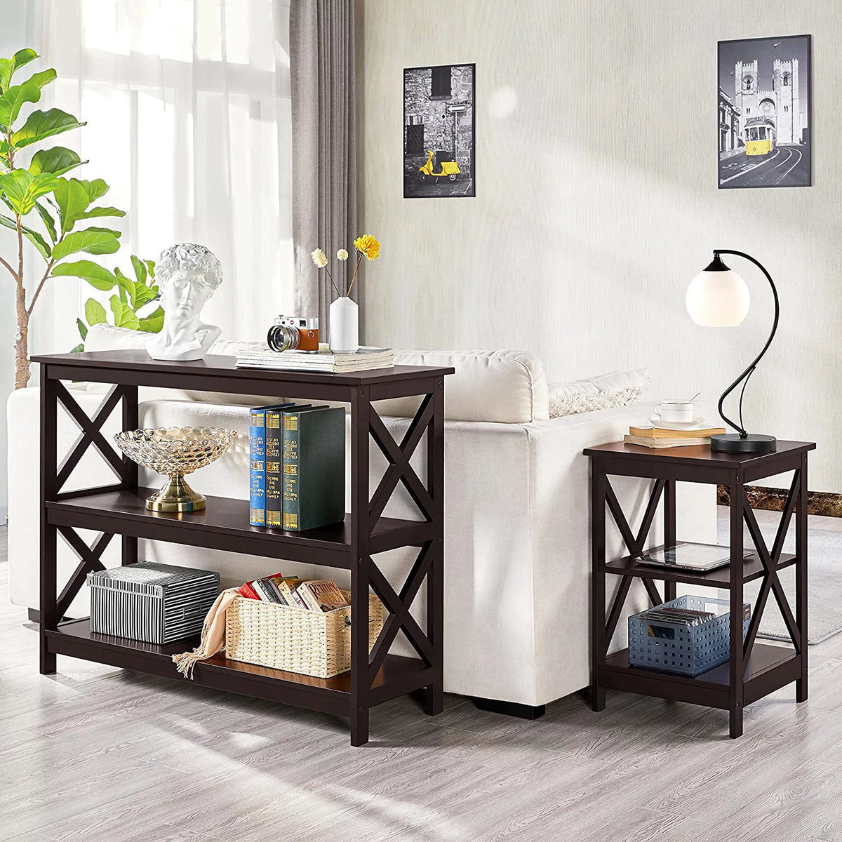 Espresso 3-Tier Console Table with Storage Shelves N49989