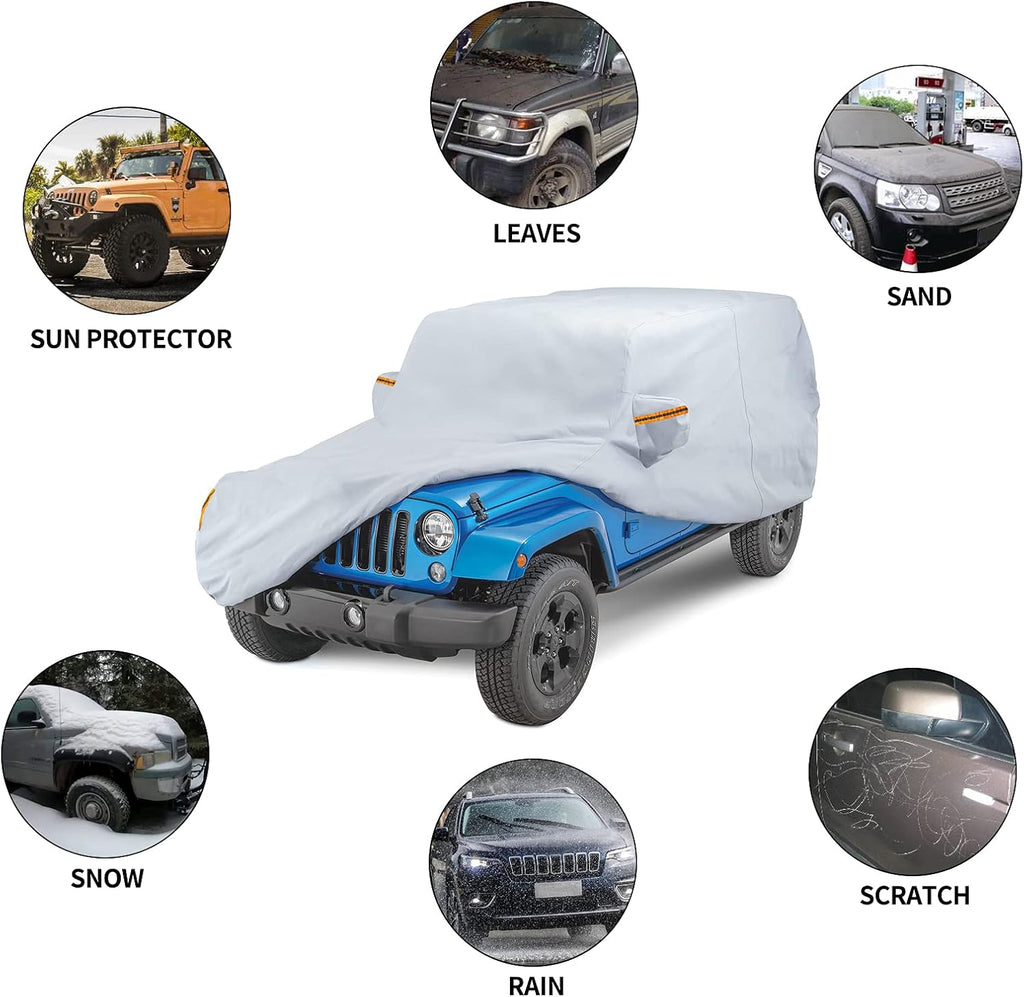 Waterproof Car Cover for 4 Door Wrangler JK with Driver Door Zipper Lock Cable U938