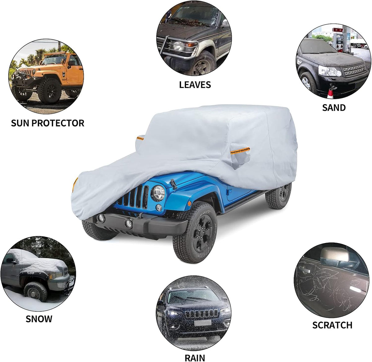 Waterproof Car Cover for 4 Door Wrangler JK with Driver Door Zipper Lock Cable U938
