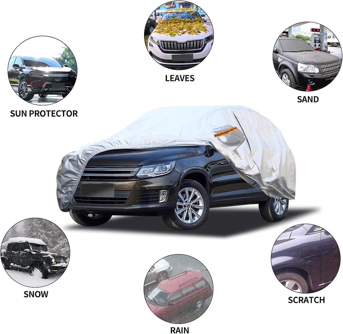 Waterproof Car Cover for 4 Door Wrangler JK with Driver Door Zipper Lock Cable U938