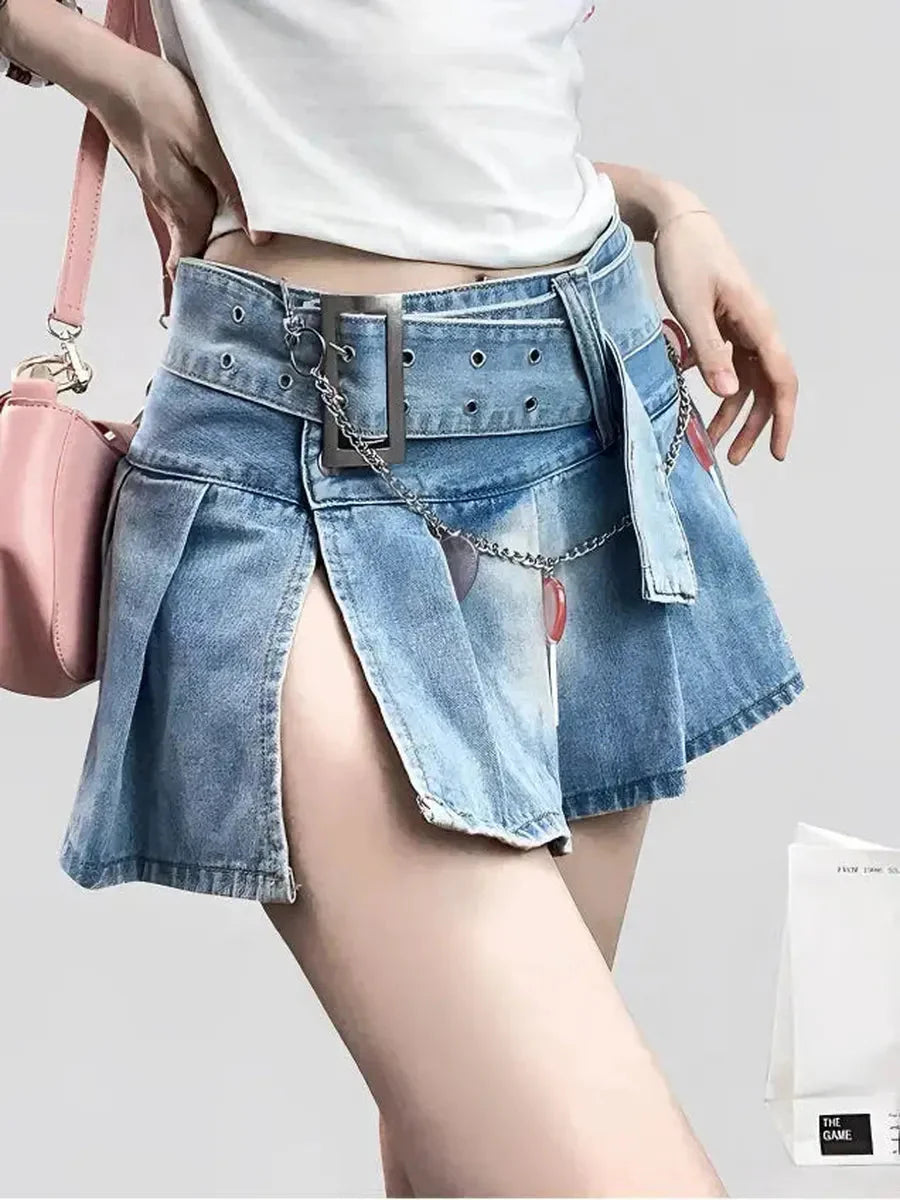 Low Waist Denim Split Skirt Y283153