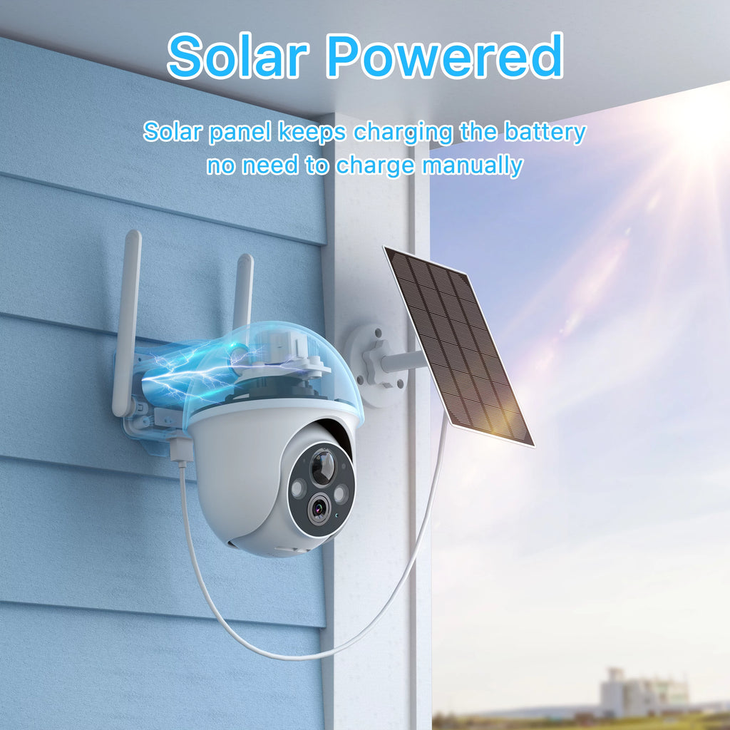 2K Solar Security Camera with Spotlight, 360° View Wireless Outdoor Camera, Waterproof PIR Detection, Rechargeable Battery Powered Home Surveillance Camera with Color Night Vision 2-Way Audio H246534