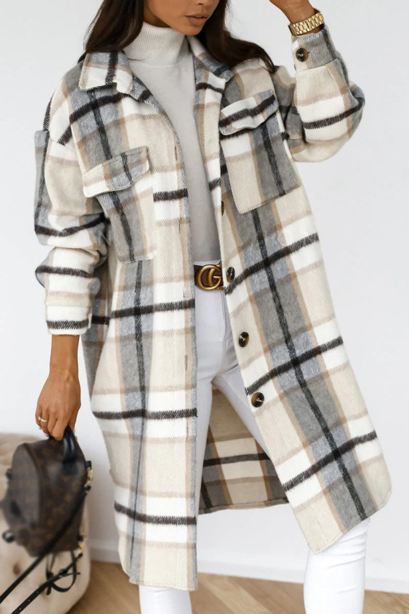 Plaid Patchwork Turndown Collar Outerwear O9088