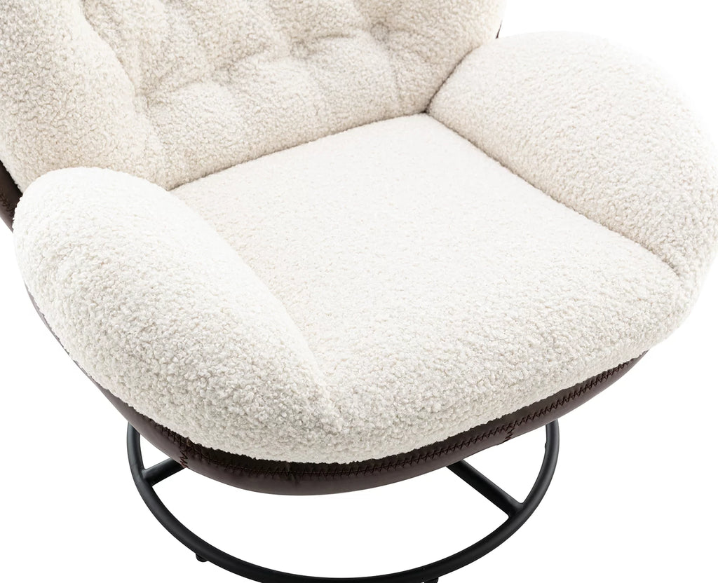 White Faux Fur Swivel Accent Chair with Ottoman O8380
