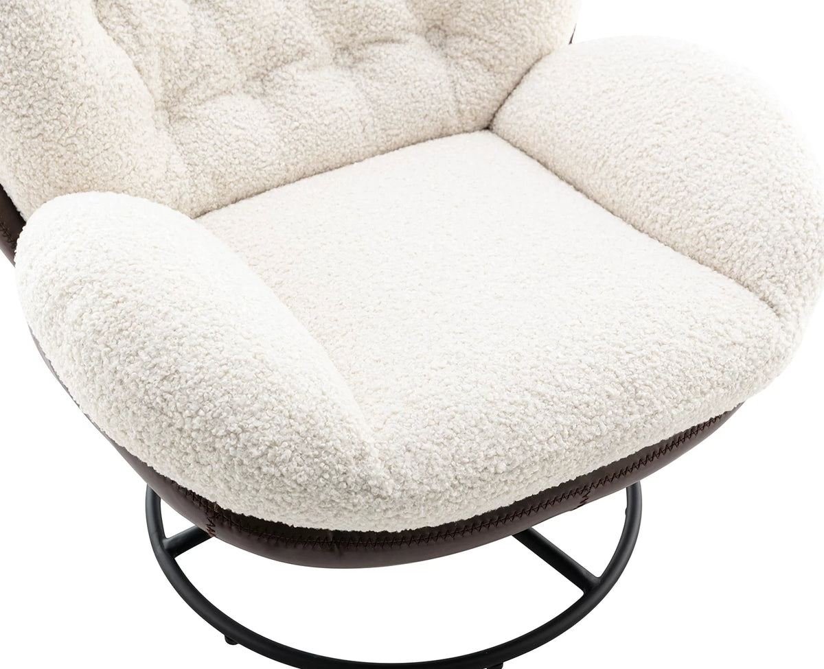White Faux Fur Swivel Accent Chair with Ottoman O8380