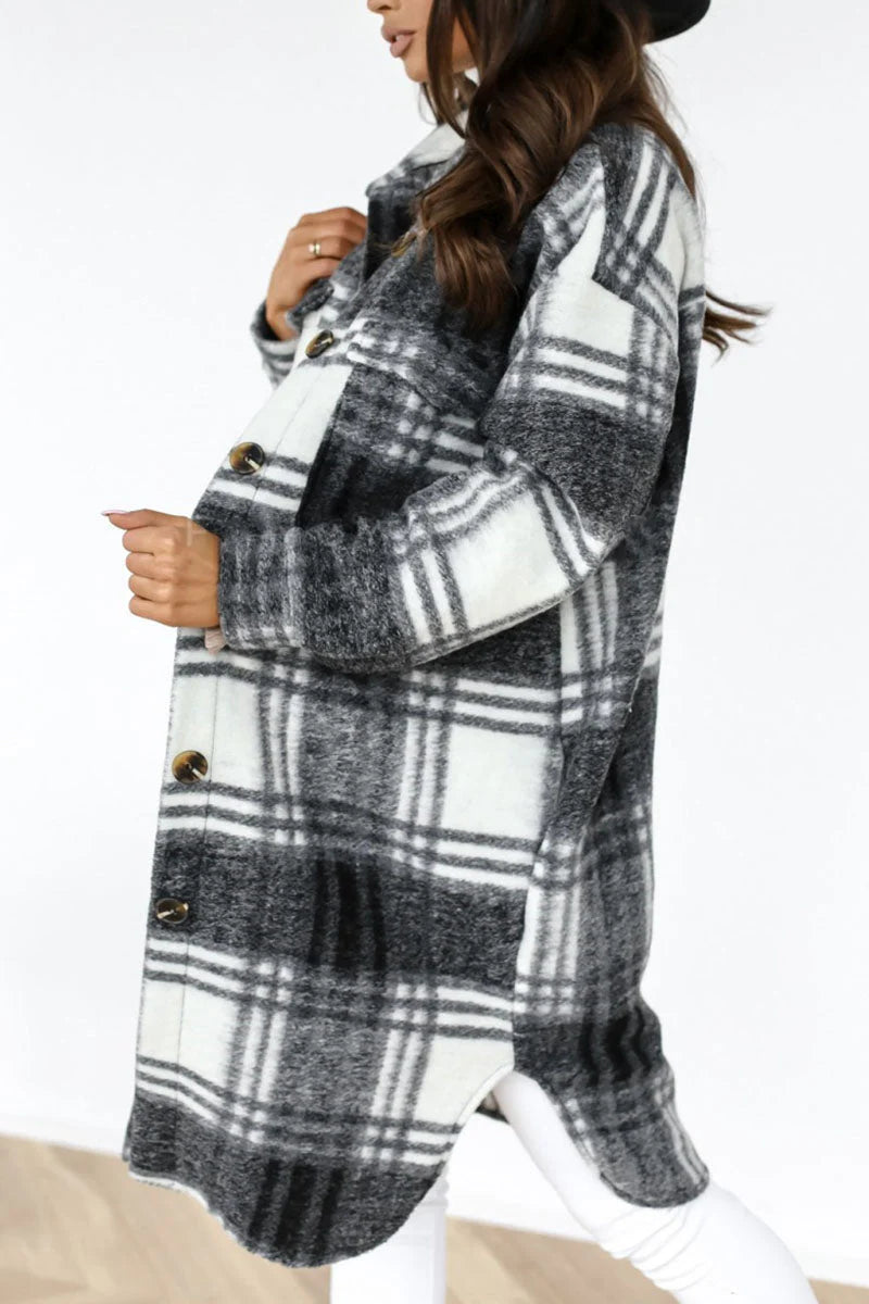 Plaid Patchwork Turndown Collar Outerwear O9088