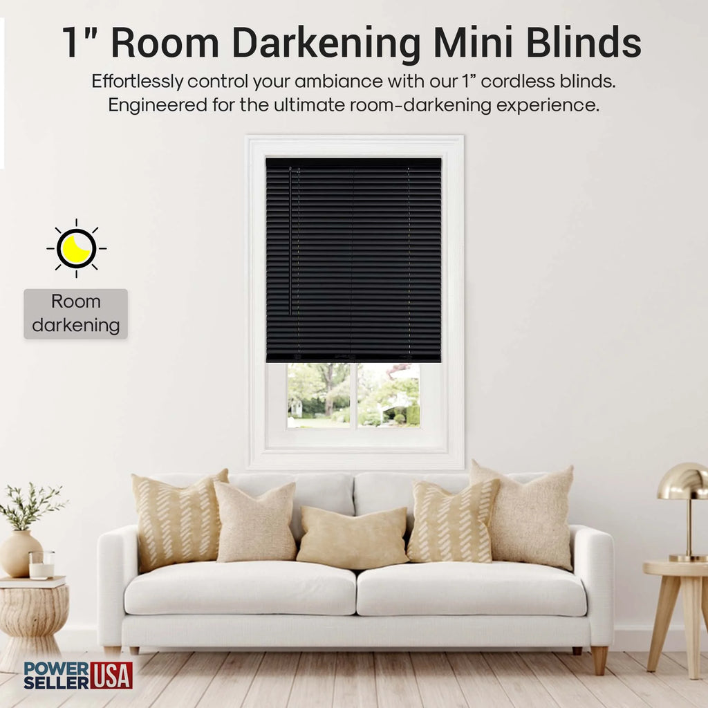 1" Vinyl Blackout Cordless Window Blinds, 64L x 34W Inches J91034