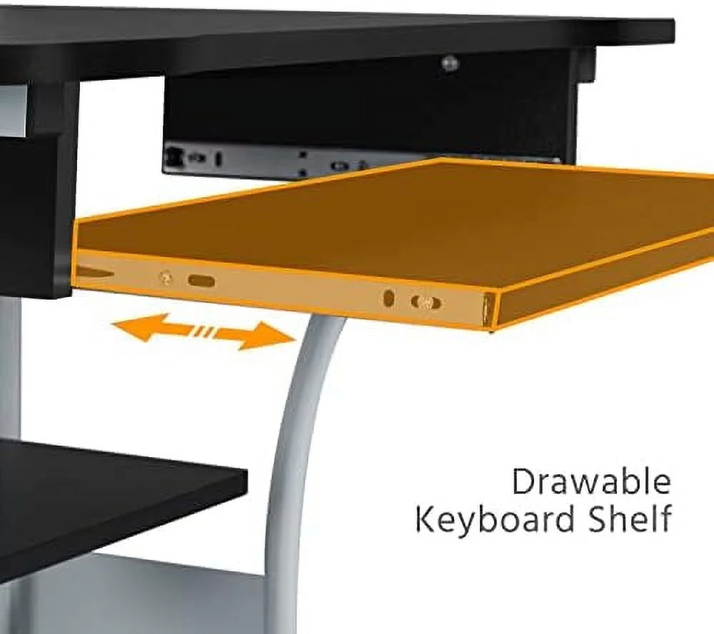 Black 3 Tier Computer Desk with Printer Shelf and Keyboard Tray U25623