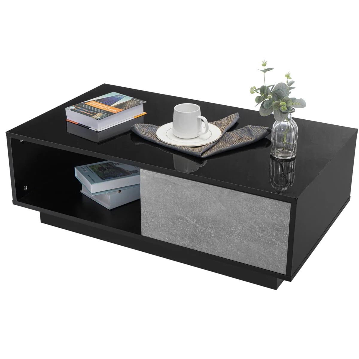 Black High Gloss LED Coffee Table with Drawer J592913