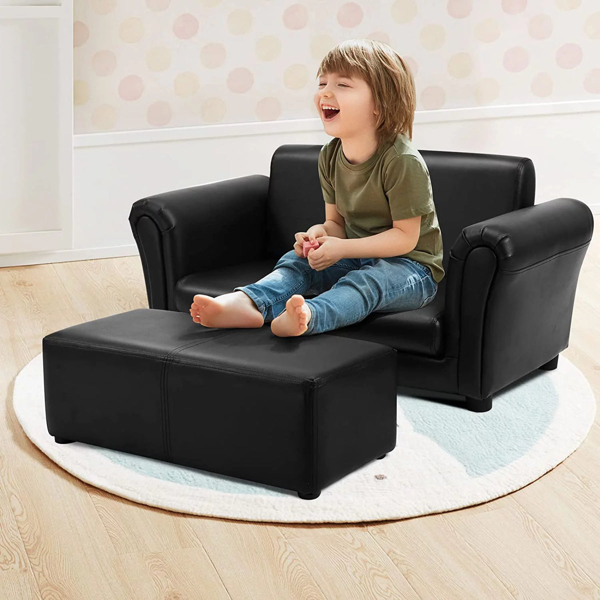 2 Seat Kids Sofa with Ottoman Black X207626