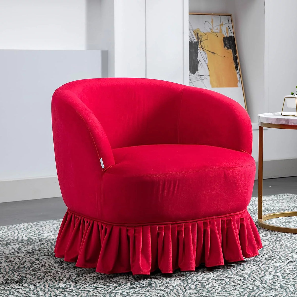 Red Velvet Swivel Barrel Chair V89425