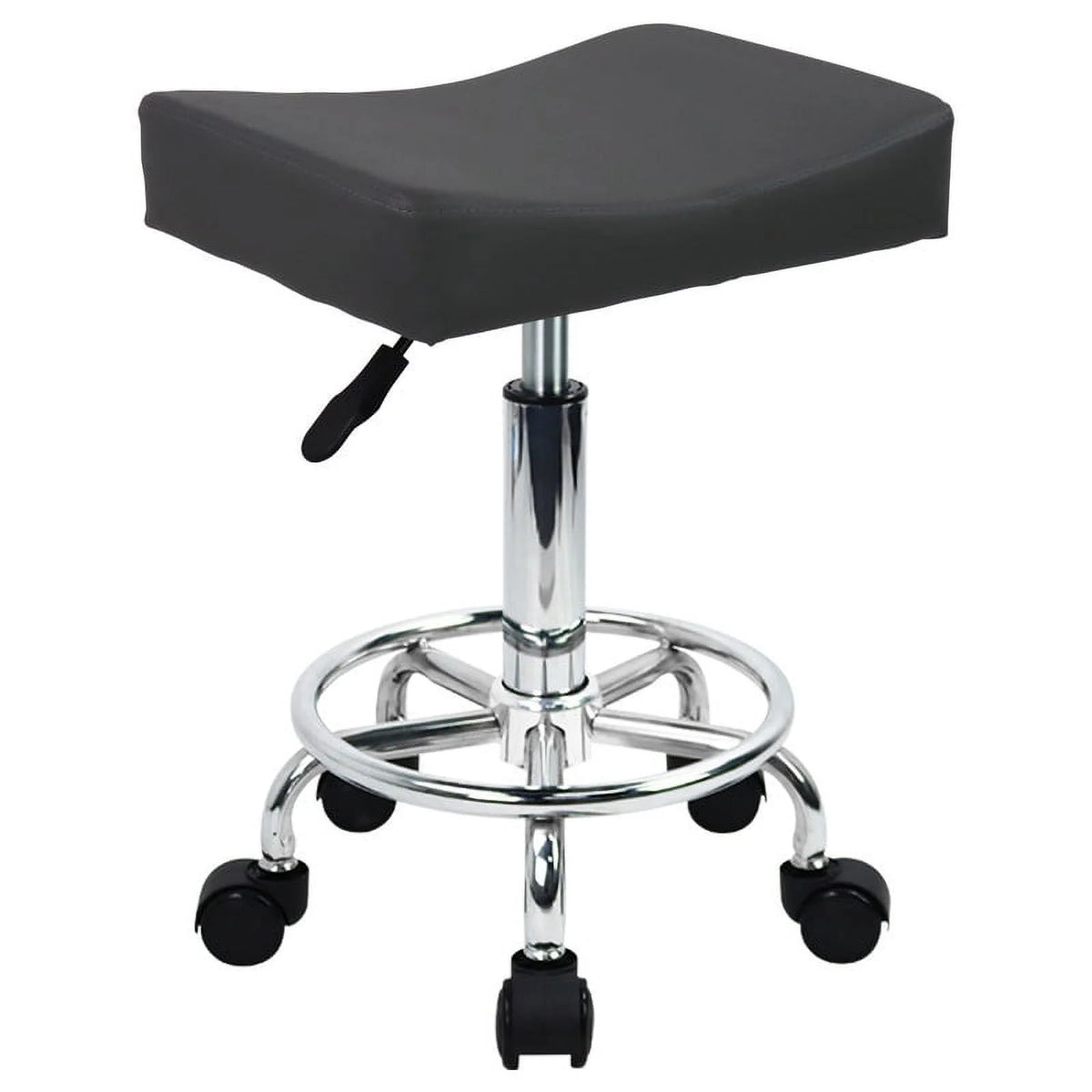 Square Rolling Stool with Footrest PU Leather Height Adjustable Swivel Z24264