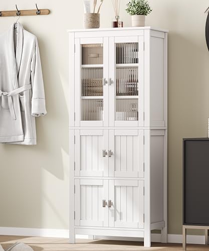 53.1" White Bathroom Storage Cabinet with 6 Doors B952154