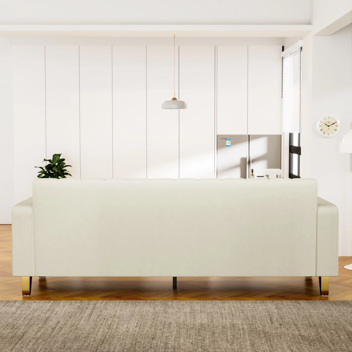 Velvet Upholstered Sofa with Pillows Gold Metal Legs U889