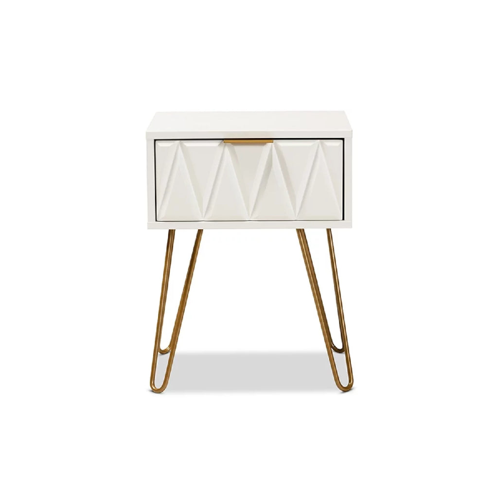 White Wood and Gold Metal 1-Drawer End Table G6758