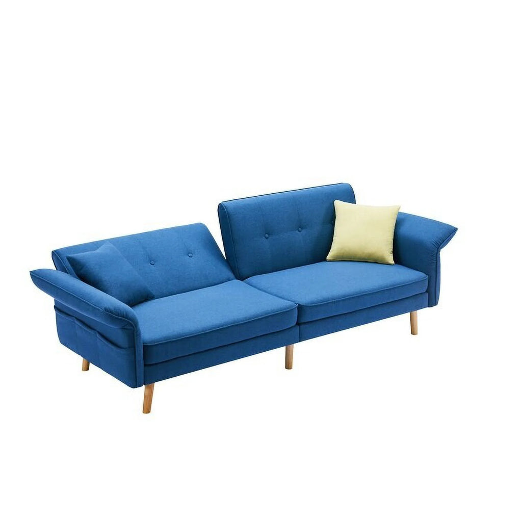 Convertible Futon Sofa Bed with Adjustable Armrest/Backrest Blue Y373