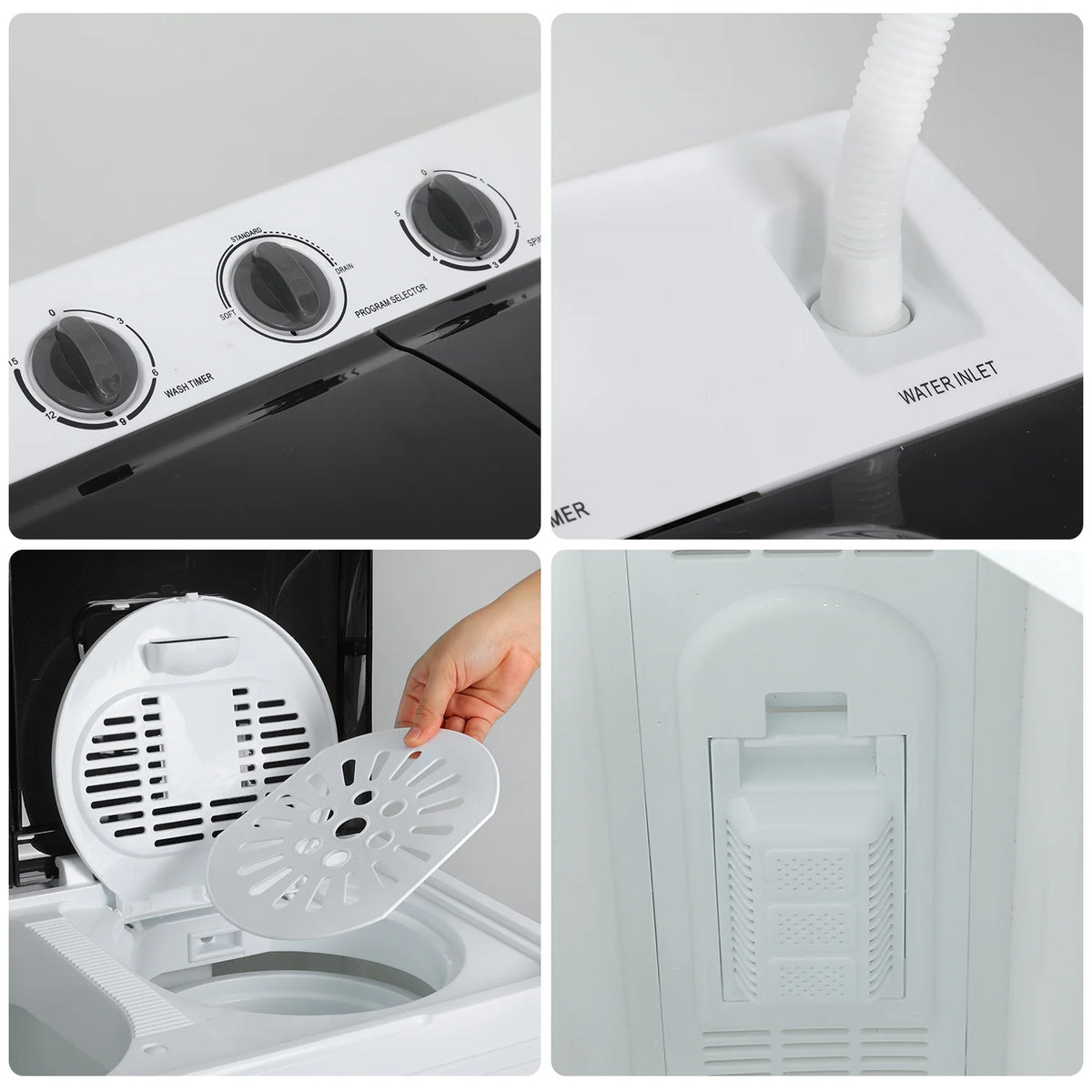 Portable 30LBS Twin Tub Mini Compact Laundry Washer Spinner Combo White Gray D674