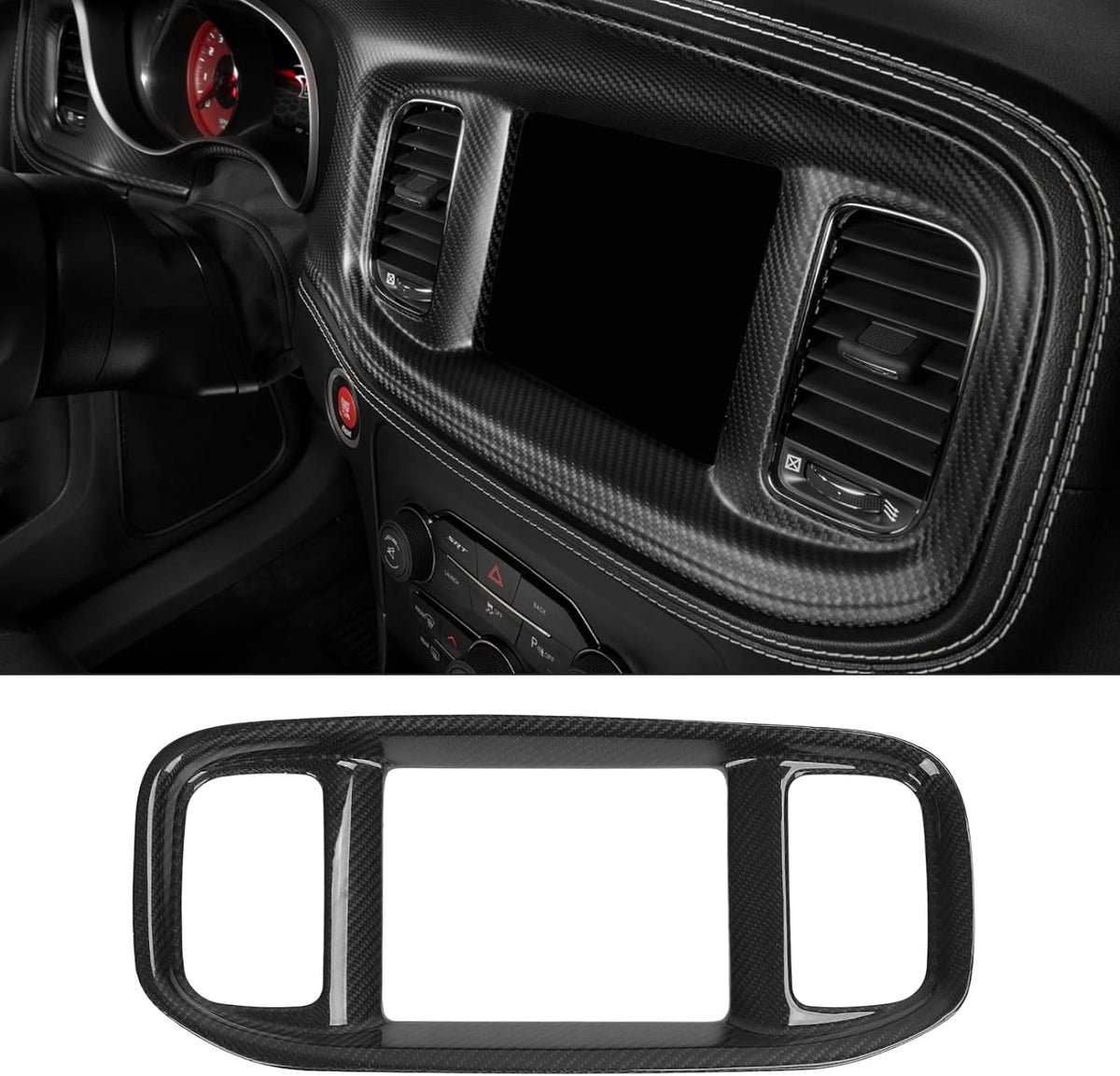 Gloss Black Carbon Fiber Car Stereo Radio Fascia Frame J45248