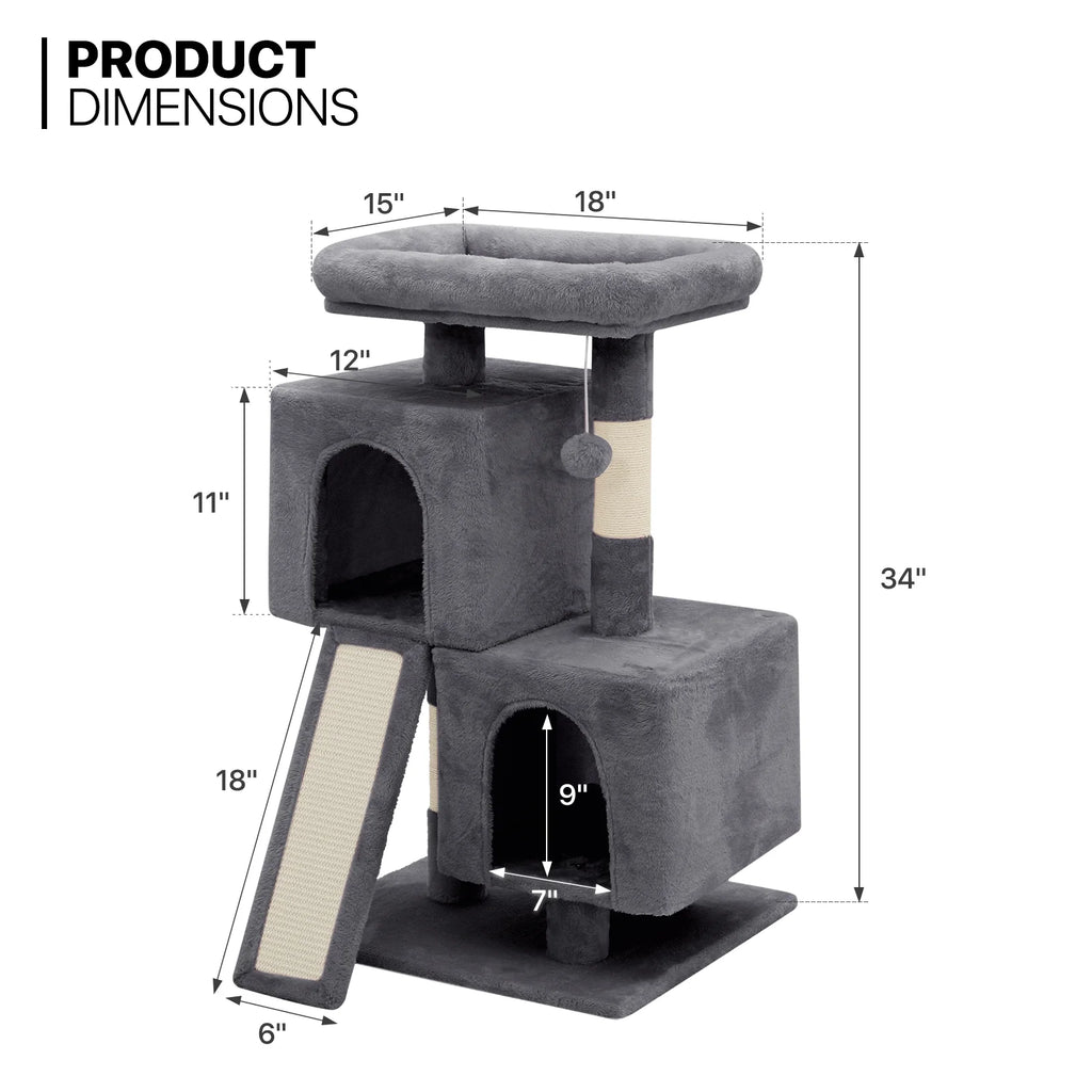 34-in Double Level Plush Cat Tree & Condo J26416