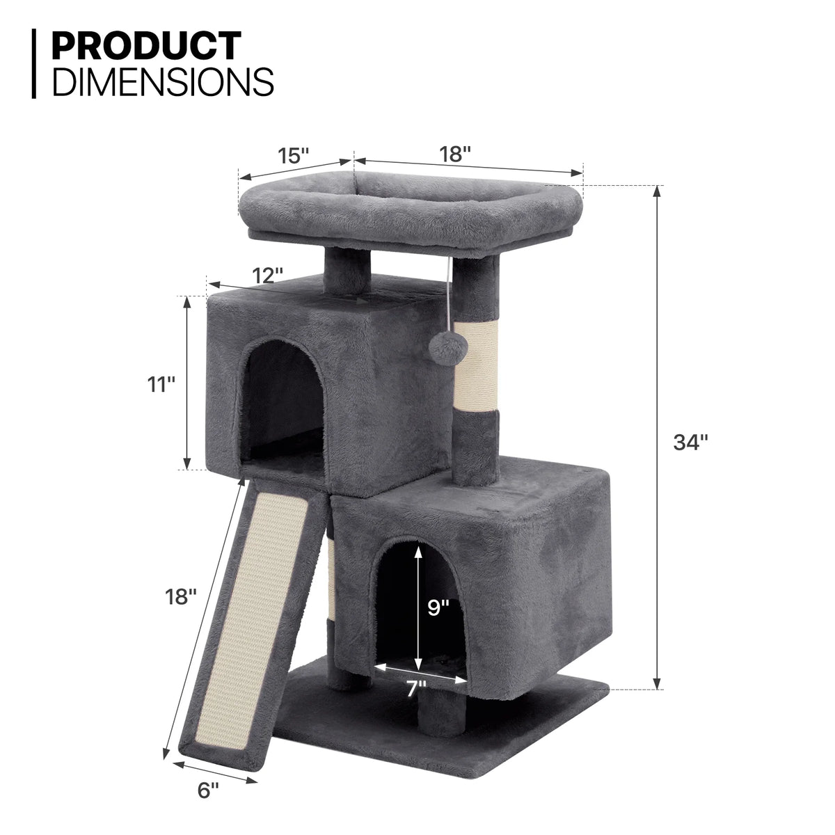 34-in Double Level Plush Cat Tree & Condo J26416