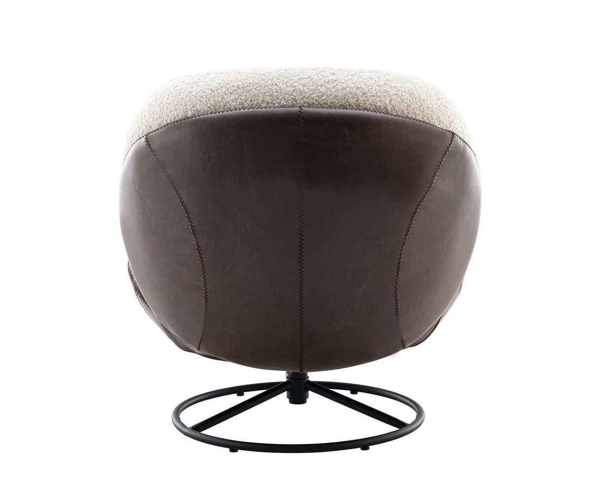 White Faux Fur Swivel Accent Chair with Ottoman O8380